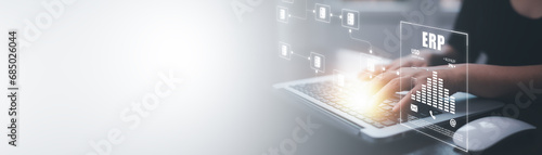 Konstfotografi Business people working laptops with document management for ERP