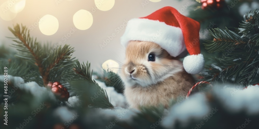 A rabbit in a Christmas hat A rabbit in a Christmas hat