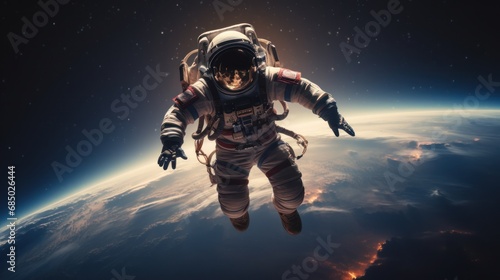 Astronaut Floating in Space Above Earth