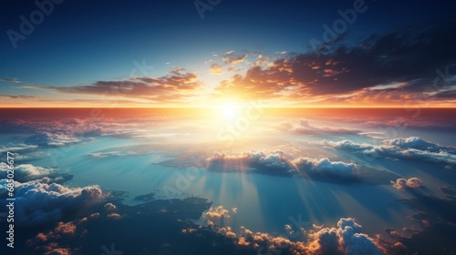 Aerial View of Sunlight Shining Through Clouds Over Earth