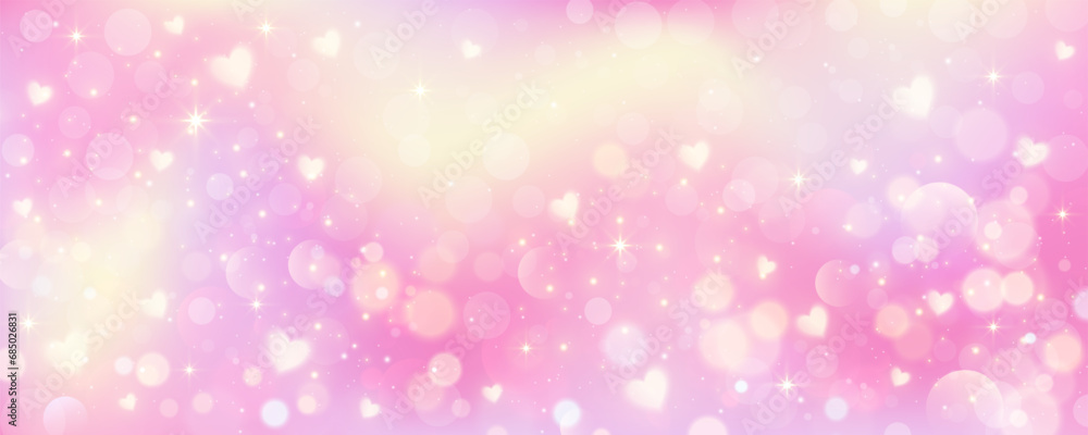 Pink background with hearts. Cute pastel unicorn wallpaper with stars and glitter. Dreamy fantasy gradient galaxy. Abstract vector template. Girly design for Valentine day backdrop. Pink background with hearts. Cute pastel unicorn wallpaper with stars and glitter. Dreamy fantasy gradient galaxy. Abstract vector template. Girly design for Valentine day backdrop.
