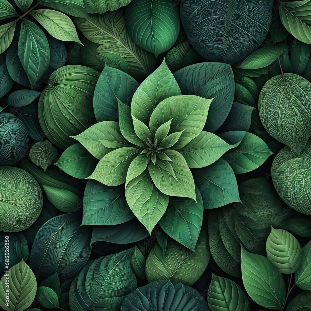 Fototapeta premium Group background of green leaves. Concept of nature. Green tropical leaves. Background and texture...