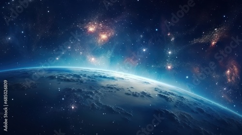 Earth View with Distant Galaxies