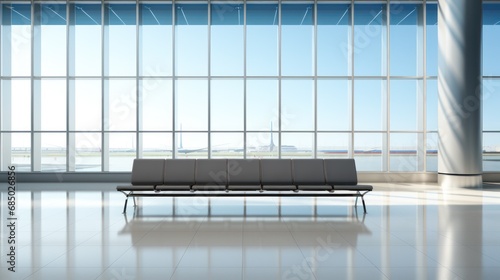 Empty Airport Seating by Large Windows