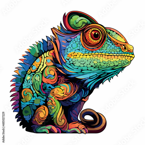 Chameleon in cartoon  doodle style. Isolated 2d vector illustration in logo  icon style  Eps 10. AI Generative