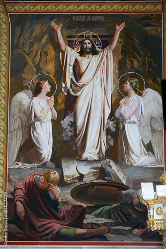 Church painting, Curchi monastery, Moldova. The Resurrection
