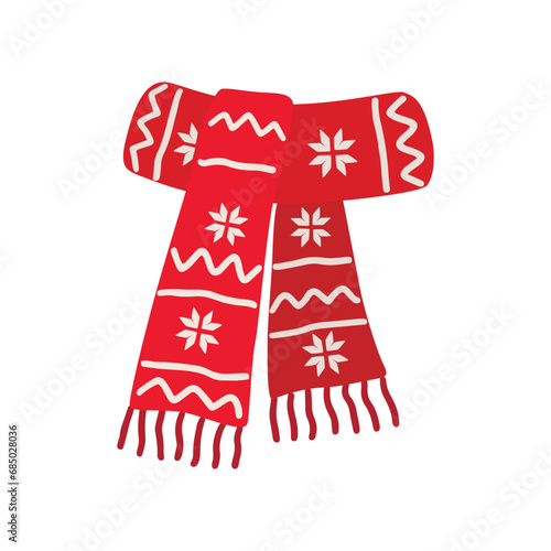 Illustration red knitted scarf isolated on white background. Winter scarf