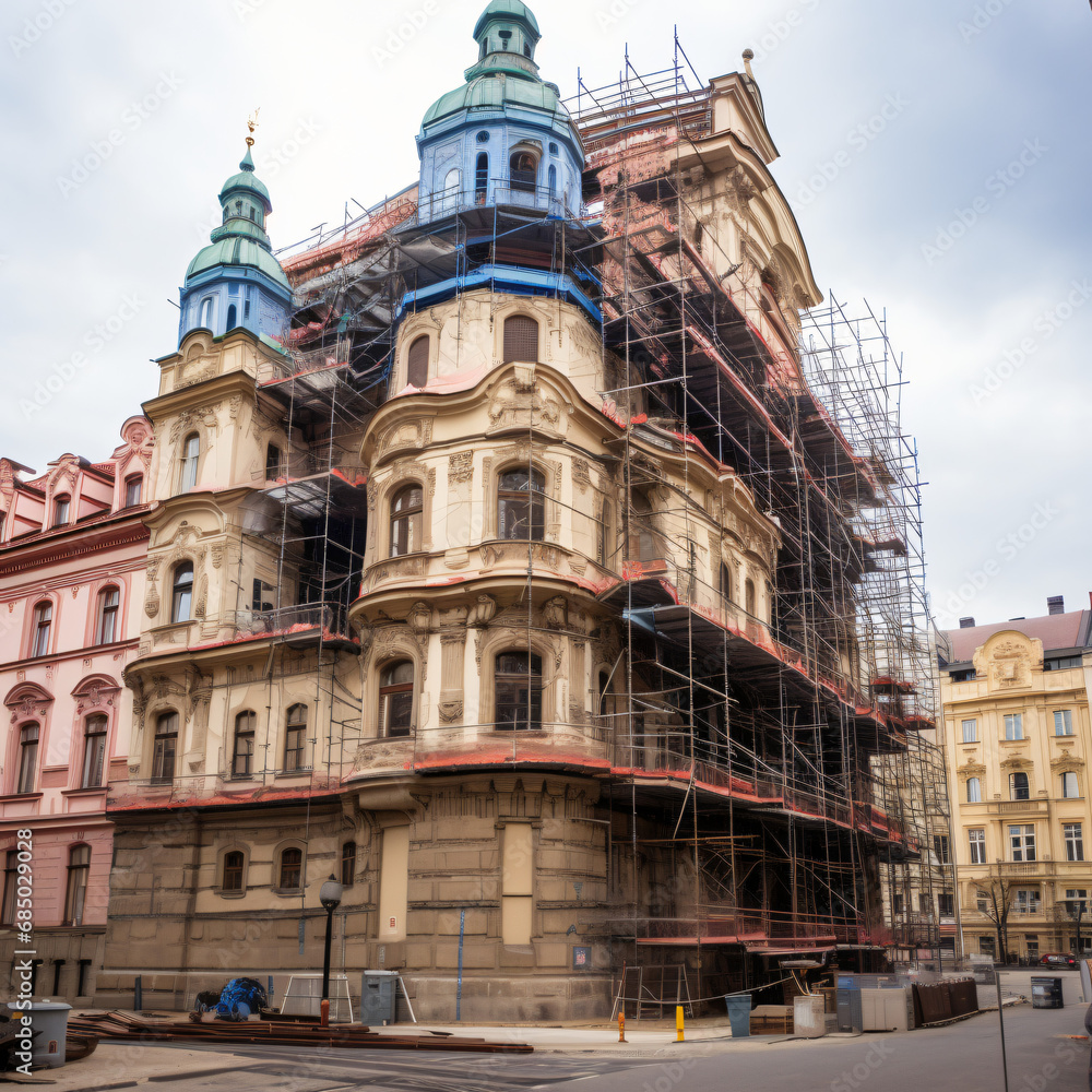 Historical bulding under construction in the old town