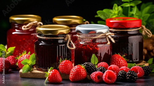 Homemade jams natural preservation in glass jars