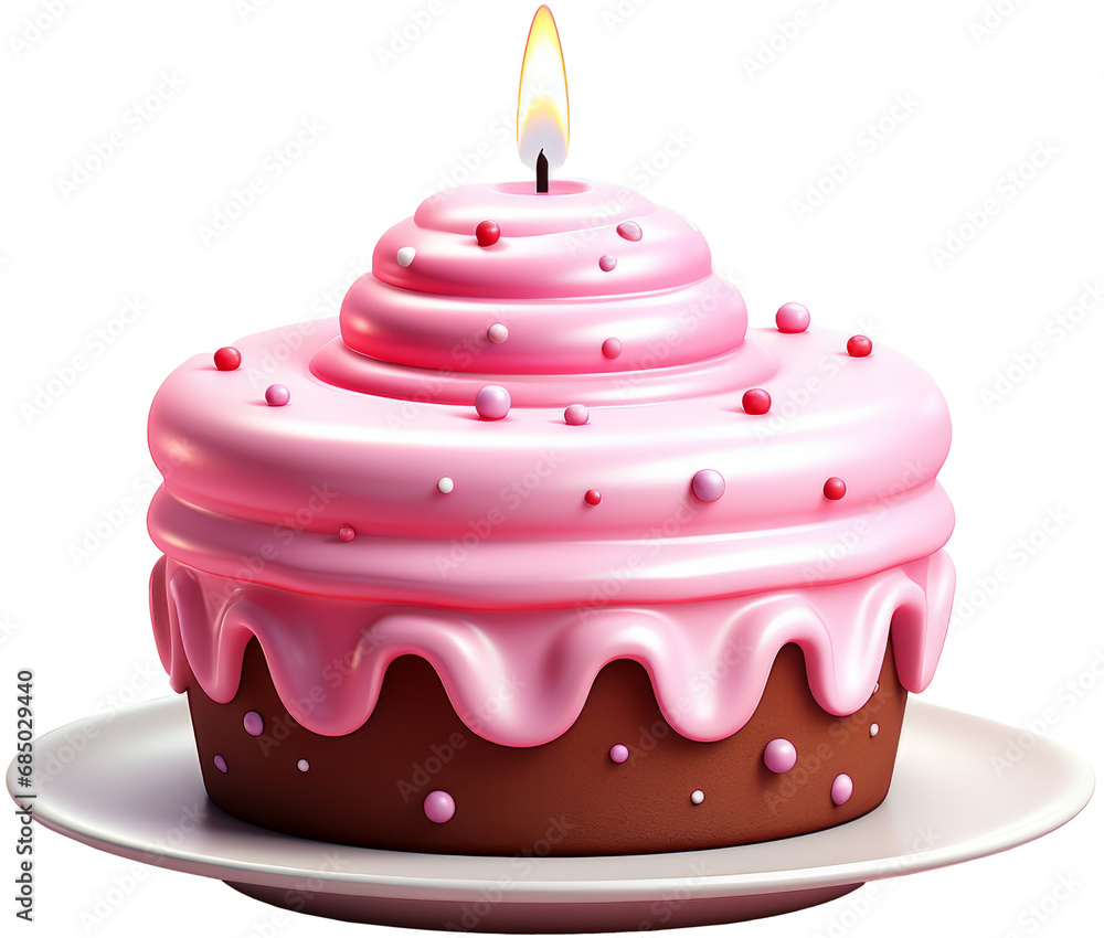 3D Birthday cake , Cute pink birthday cake on transparent background 3D Birthday cake , Cute pink birthday cake on transparent background