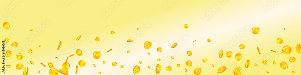 Korean won coins falling. Scattered gold WON Korean won coins falling. Scattered gold WON