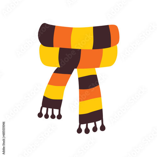 Illustration knitted scarf isolated on white background. Autumn scarf