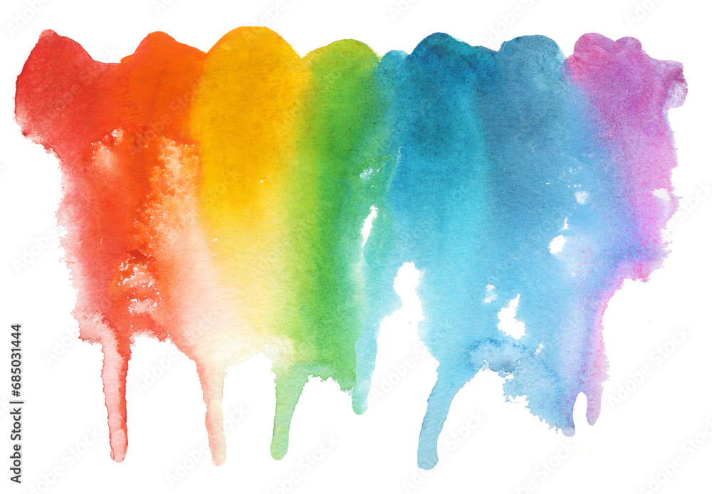 Watercolor abstract illustration with rainbow colors splattered on white