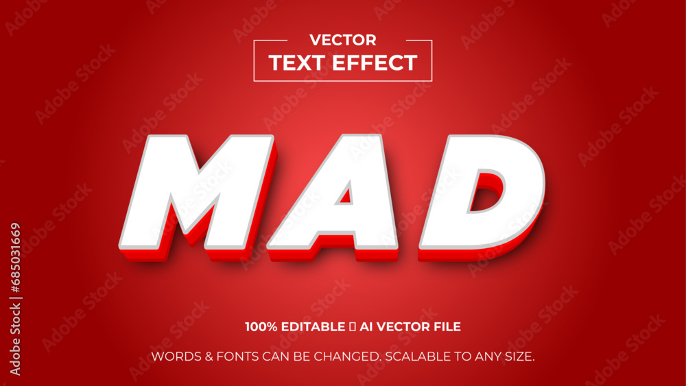mad 3d editable text effect premium vector. Editable text style effect. 3d cover of business presentation banner for sale event night party. vector illustration