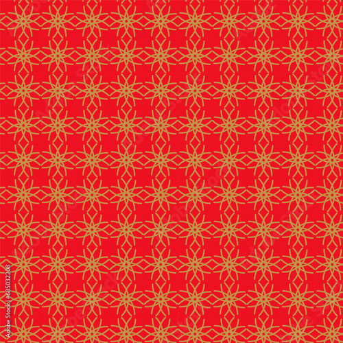 Red East Pattern. Asia Japanese Pattern Element. Yellow China Gold Texture. Red Korean Japanese Design. Red Seamless East Background. Asian Vector New Year Background. Chinese Seamless Japan Pattern.