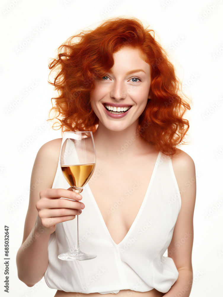 Partying woman portrait with ginger style. Isolated white background. Generative AI Partying woman portrait with ginger style. Isolated white background. Generative AI