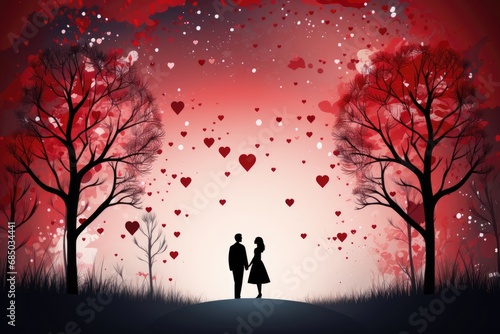 Valentine s Day  February 14. illustrations of love  couple  heart  valentine  king  queen  hands  flowers. Drawings for postcard  card  congratulations and poster. AI generated