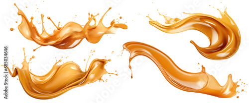 Set of delicious caramel splashes, cut out photo