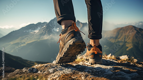 Hiking Enthusiasts Focusing on Mountain Trekking Shoes