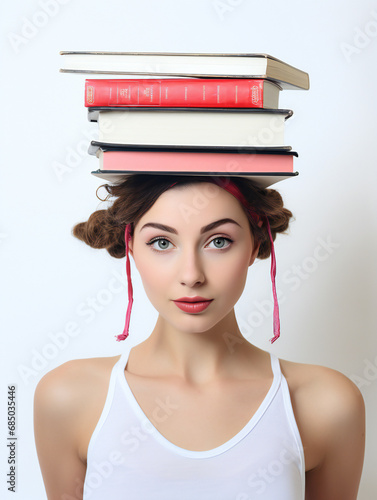 Partying woman portrait with library style. Isolated white background. Generative AI