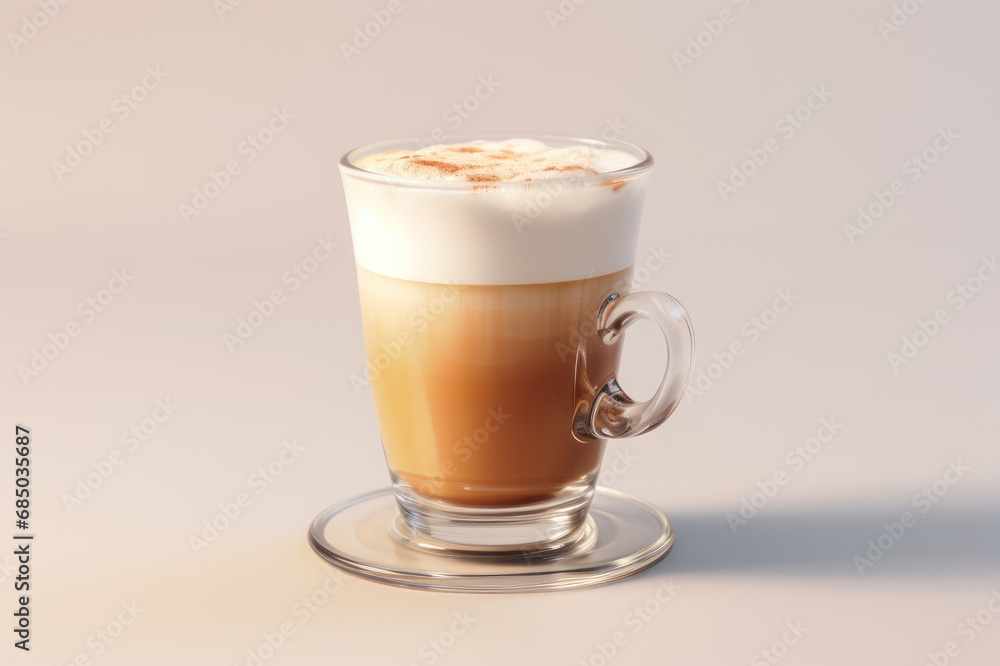 Cappuccino in a glass mug on a beige background. AI generative. Cappuccino in a glass mug on a beige background. AI generative.