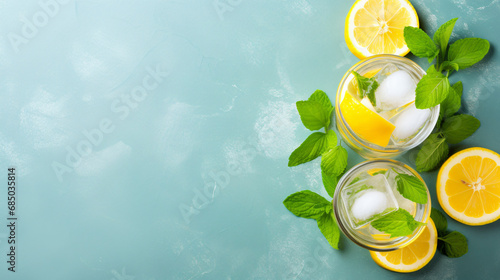 Lemonade in glass with fresh lemons