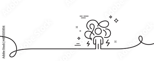 Difficult stress line icon. Continuous one line with curl. Anxiety depression sign. Mental health or Psychology symbol. Difficult stress single outline ribbon. Loop curve pattern. Vector