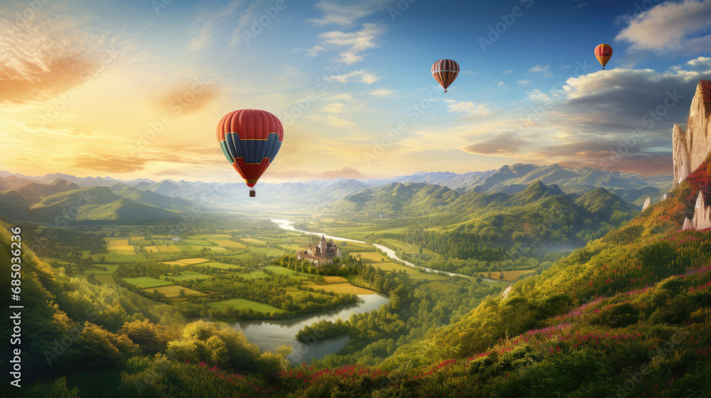 Scenic Hot Air Balloon Journey Over Picturesque Valley