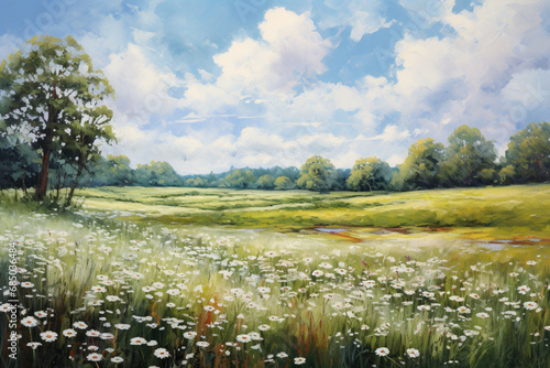 a sunlit meadow, oil painting