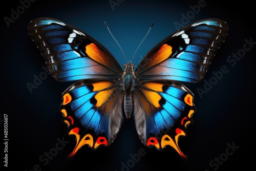 Beautiful Isolated Butterfly with Colorful Wings Spread. Natural Beauty of Insect on White Background with Shadow