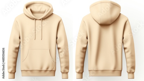 Design Mockup: Beige Hoodie Template with Clear Backside View and Clipping Path, Casual Attire for Apparel Design Print Isolated on White Background