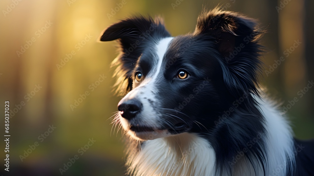 Close-up portrait of a Border Collie dog with space for text, background image, AI generated