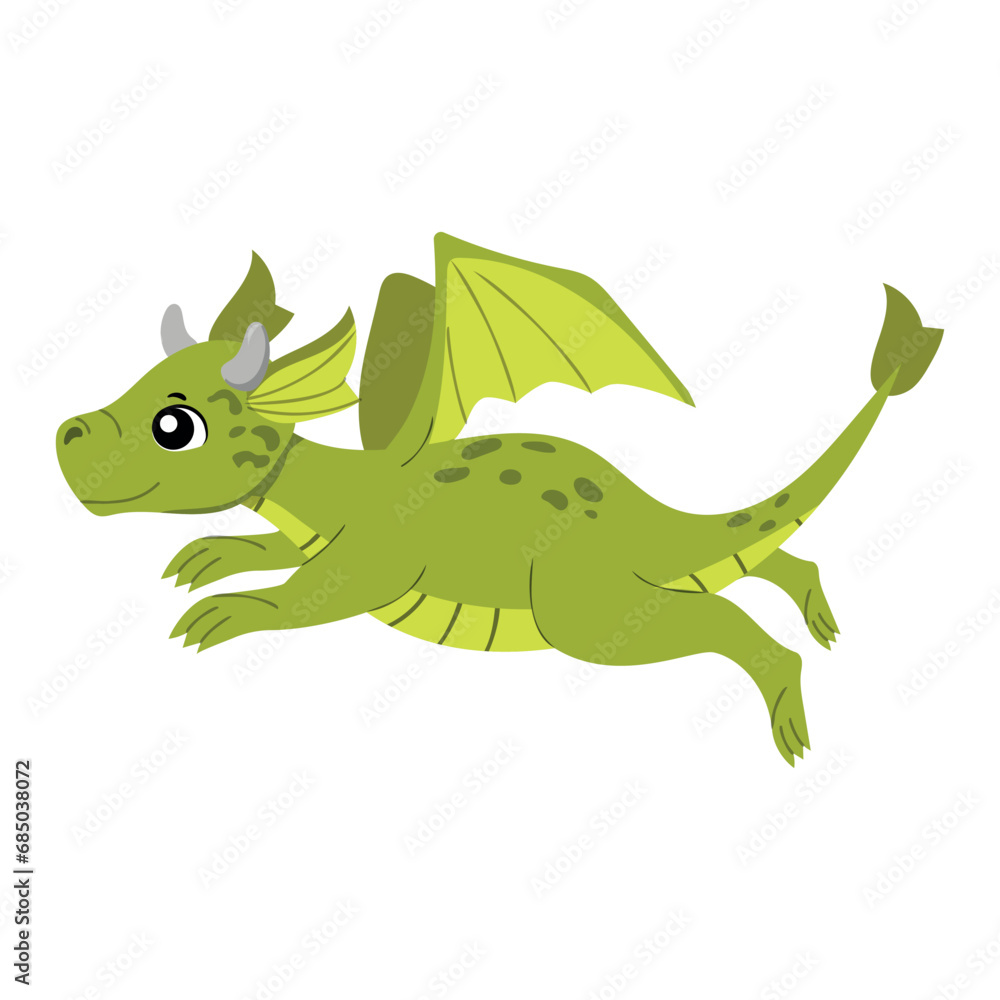 Fototapeta premium Cartoon baby flying dragon. Fantasy character vector illustration