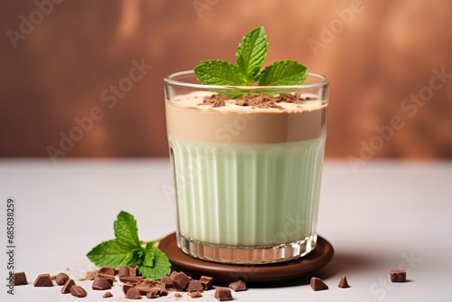 Copy space, Peppermint mocha - mint mocha - a classic combination of chocolate, mint and coffee, against the backdrop of glare