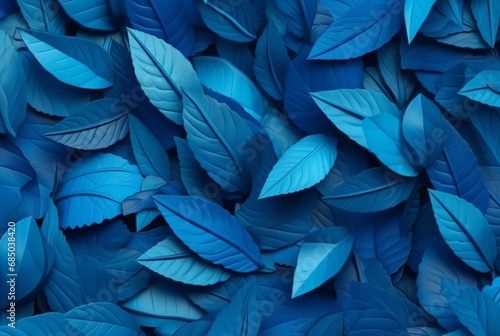 abstract background of neatly arranged blue leaves. generative ai