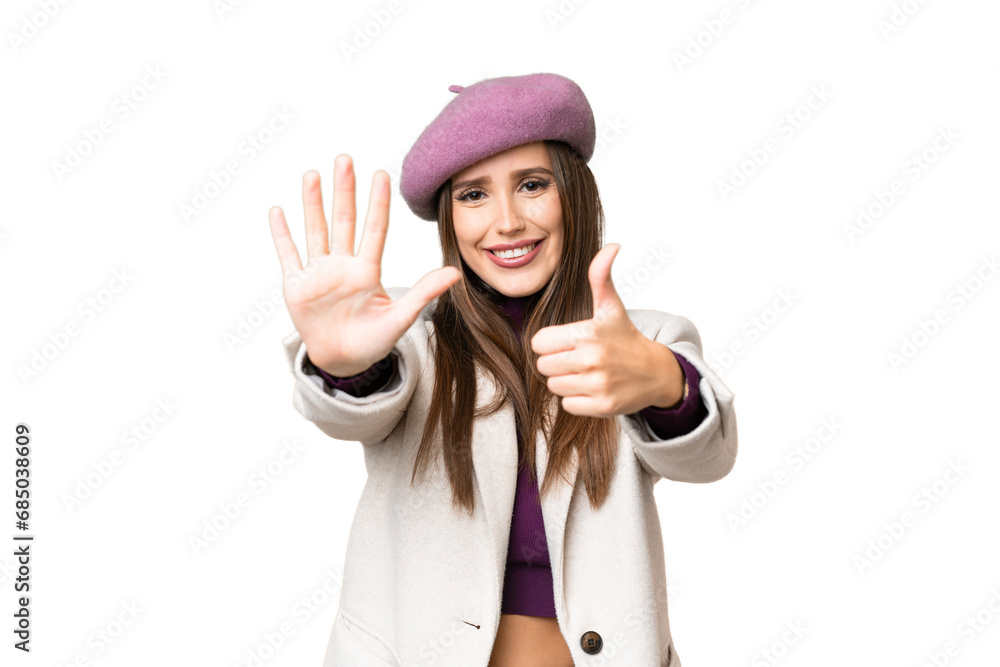 Young beautiful woman over isolated chroma key background counting six with fingers Young beautiful woman over isolated chroma key background counting six with fingers