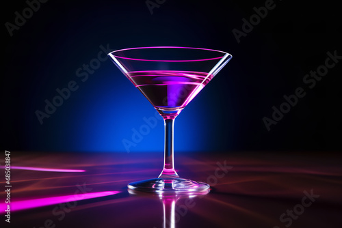 Martini glass in neon mauve light
