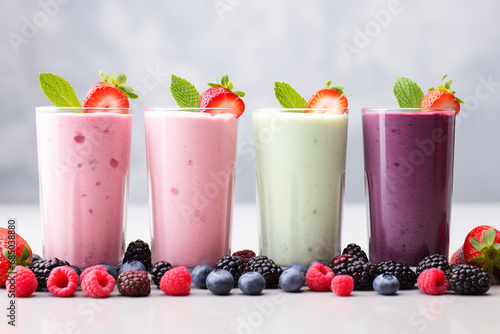 Milkshakes with berries high really, light background