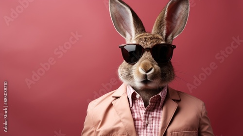 Stylish Easter Bunny in Sunglasses and Pink Jacket
