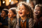 Capturing Happiness: Photo of Laughing Children, Radiating Joyful Emotions, Bright Smiles, and Infectious Laughter, Creating an Atmosphere Overflowing with Pure Happiness
