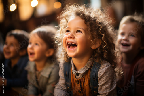 Capturing Happiness: Photo of Laughing Children, Radiating Joyful Emotions, Bright Smiles, and Infectious Laughter, Creating an Atmosphere Overflowing with Pure Happiness