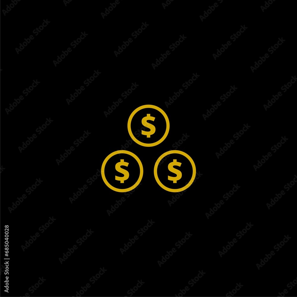 Dollar symbol . Coins gold icon isolated on black background Dollar symbol . Coins gold icon isolated on black background