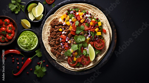 Mexican taco with meat beans