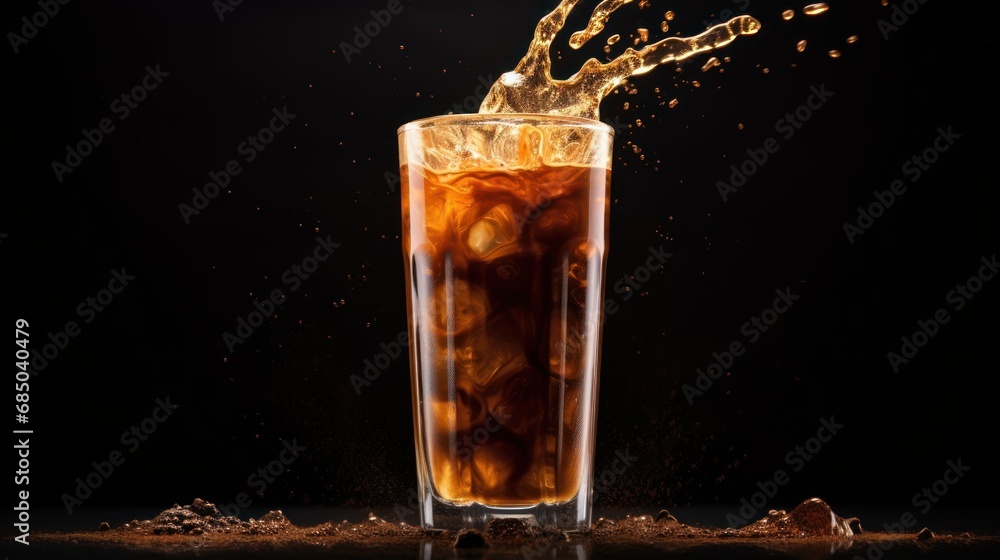Ice coffee in a tall glass with cream poured over, Ice coffee in a tall glass with cream poured over,