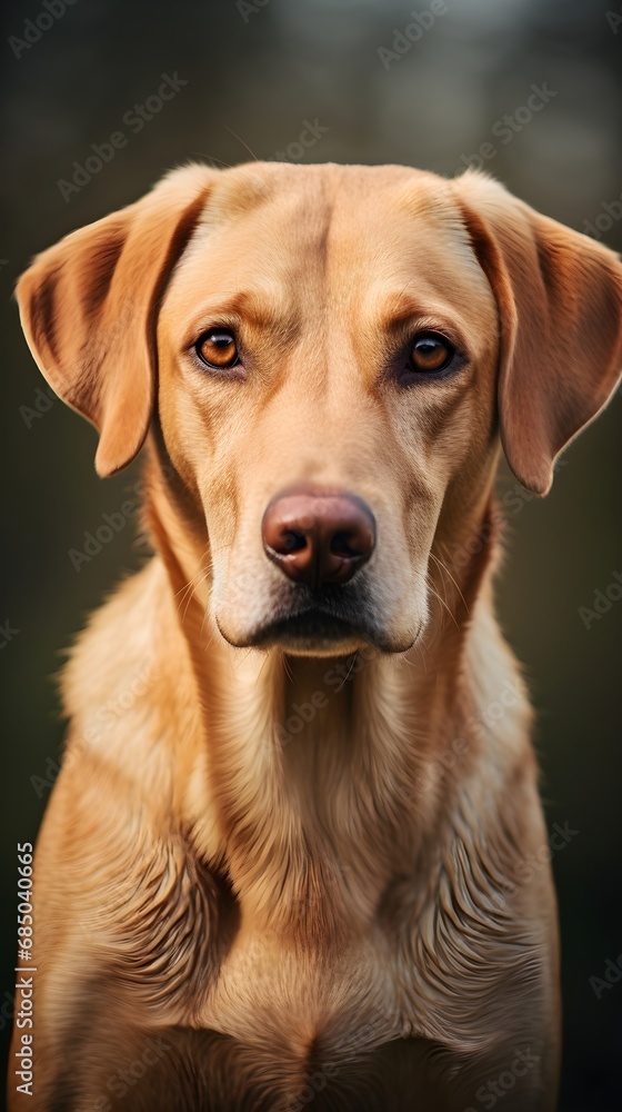 Close-up portrait of a Labrador Retriever dog with space for text, background image, AI generated