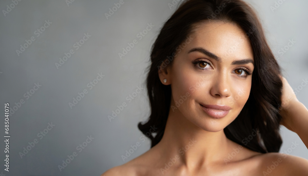 Portrait beautiful perfect woman with beautiful and perfect skin, cosmetics, skincare, makeup, wellness concept with empty copy space for text Portrait beautiful perfect woman with beautiful and perfect skin, cosmetics, skincare, makeup, wellness concept with empty copy space for text