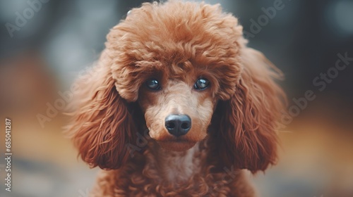 Close-up portrait of a Poodle dog with space for text, background image, AI generated © Hifzhan Graphics