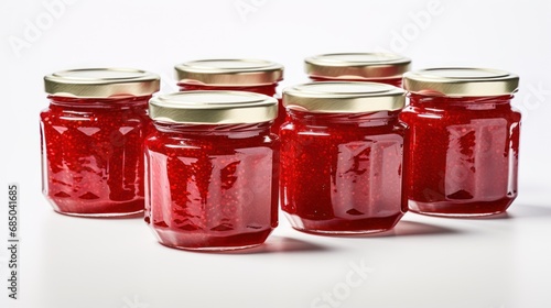 Strawberry jam, fresh berries on white background,