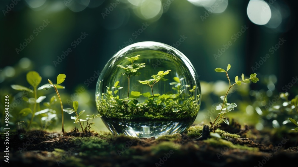 Encapsulated Miniature Ecosystem Symbolizing Environmental Education. Encapsulated Miniature Ecosystem Symbolizing Environmental Education.