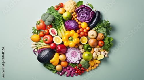 Top view Shopping cart full of fresh leafy vegetables. Rough white wood background. 